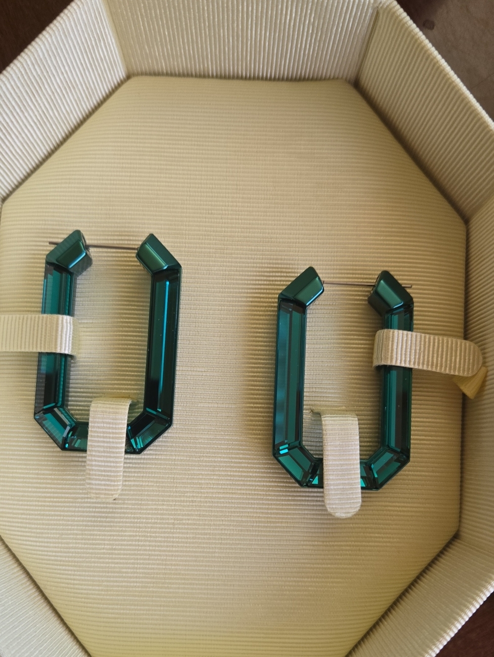 Swarovski Emerald  Crystal Geometric Hoop Earrings Large - Contemporary
